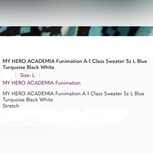 MY HERO ACADEMIA Funimation A-1 Class Sweater Sz L Turquoise Black White - Picture 7 of 7